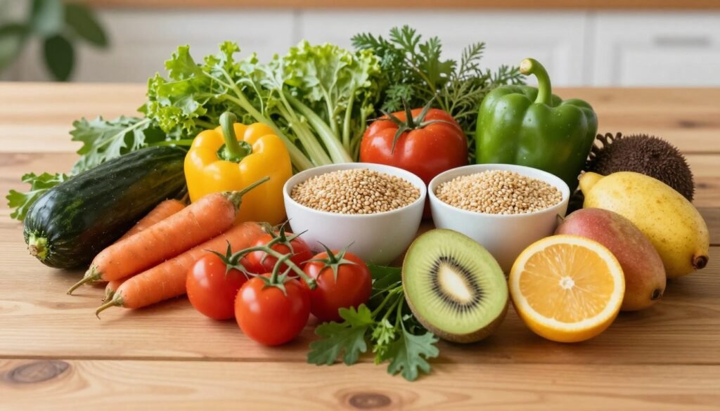 Healthy foods for natural colon cleansing including vegetables and whole grains Healthy foods for natural colon cleansing including vegetables and whole grains
