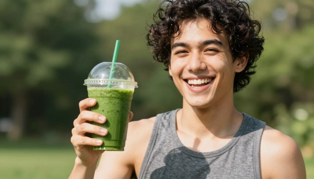 Healthy person enjoying fresh smoothie outdoors