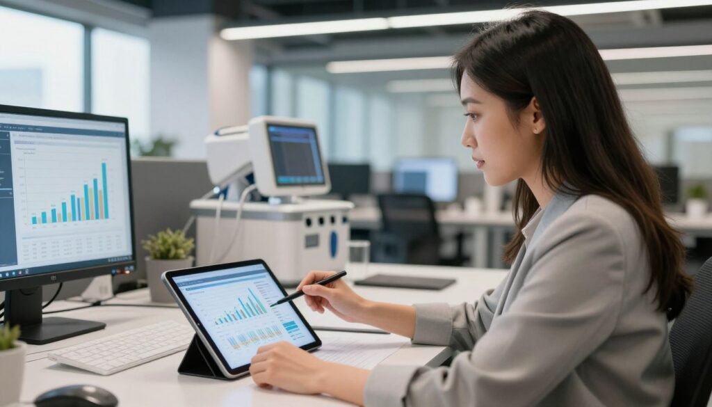 Leeds business professional reviewing wellness industry growth charts