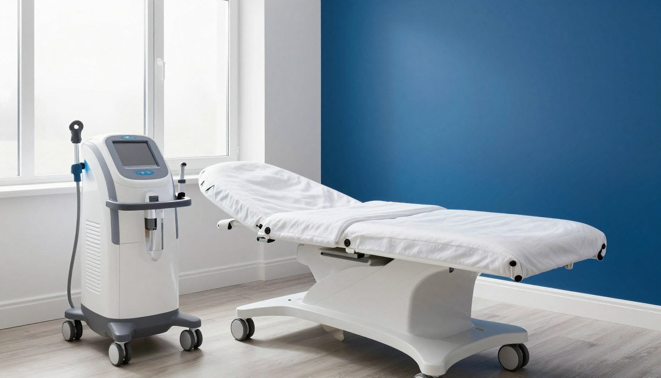 Modern colon hydrotherapy clinic room with professional equipment