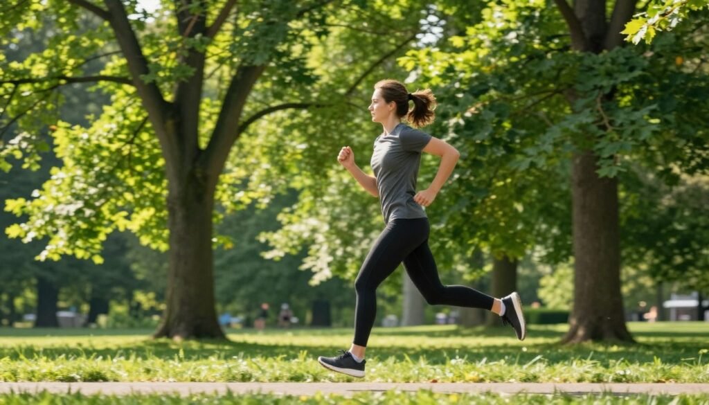 Person exercising outdoors showing increased energy levels
