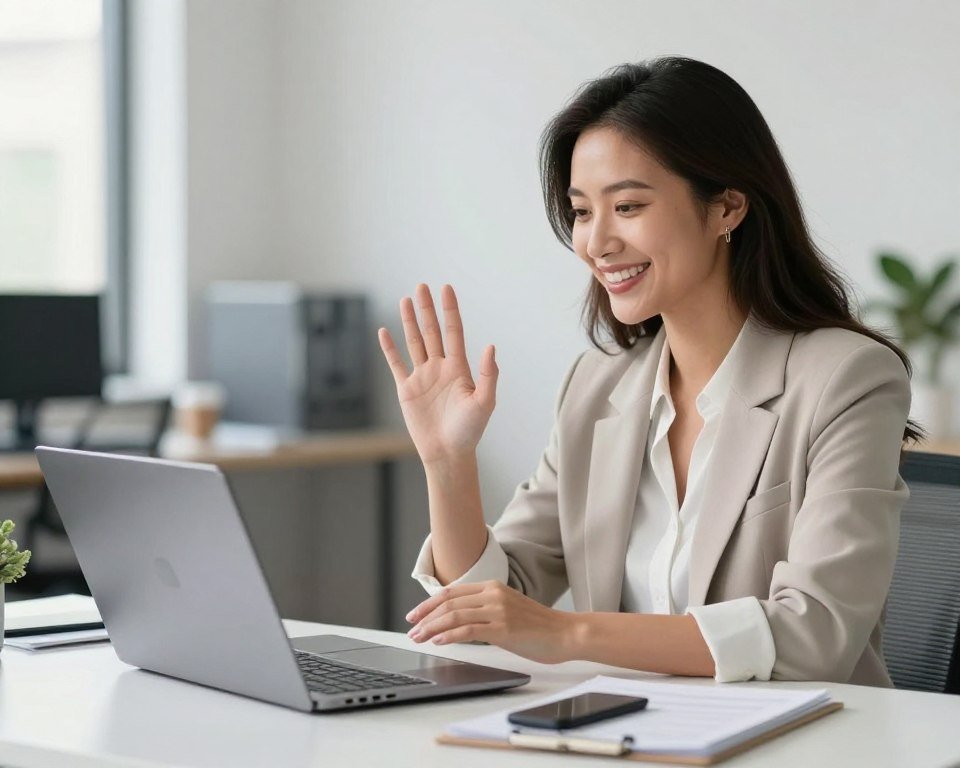 Professional customer service representative providing consultation via laptop