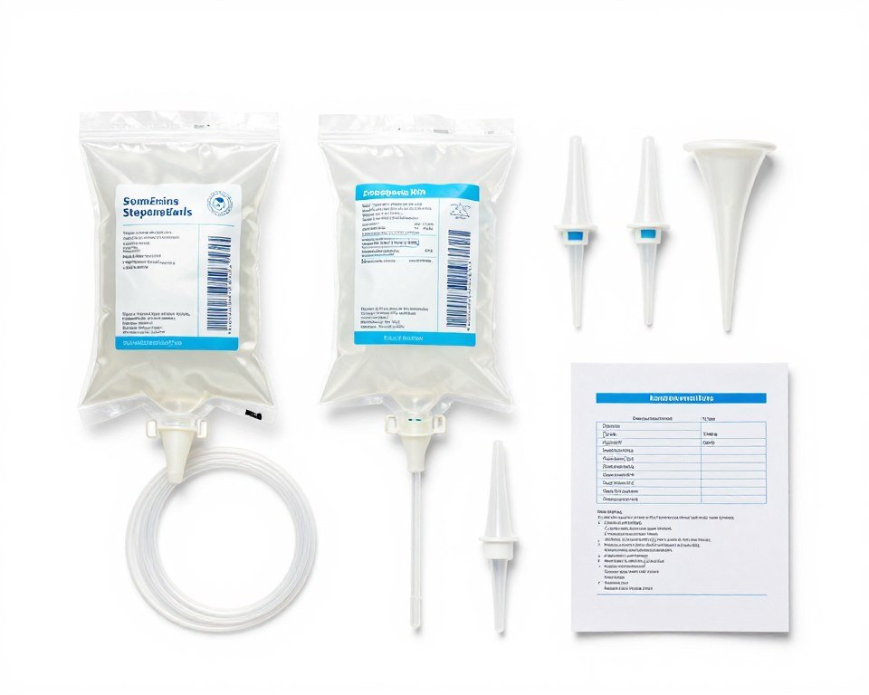 Simple home enema kit components displayed on clean surface with instructional materials