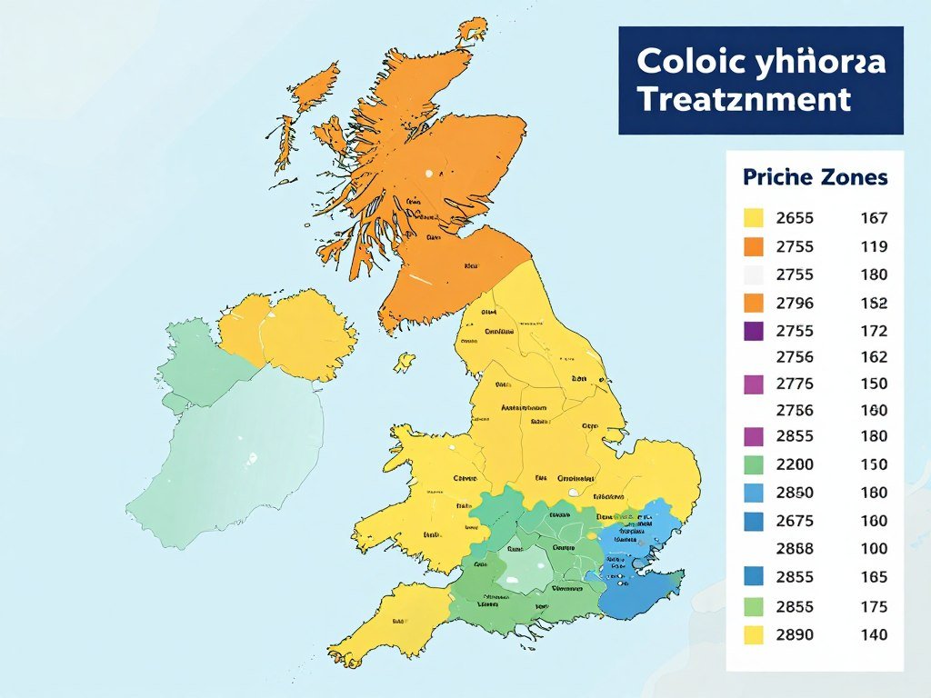 UK map showing regional colonic treatment pricing zones UK map showing regional colonic treatment pricing zones