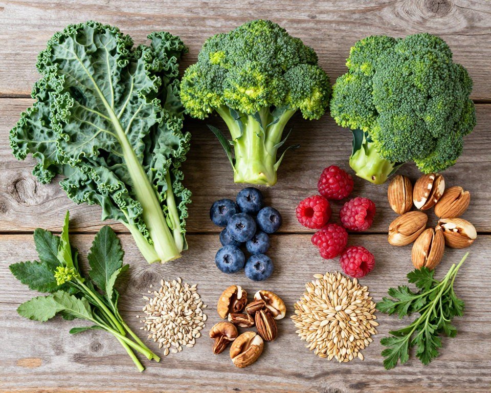 Variety of detox-friendly whole foods and vegetables