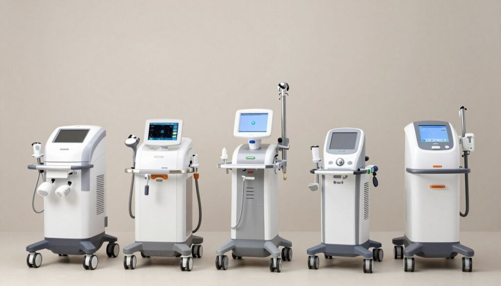Various professional colon hydrotherapy machines displayed