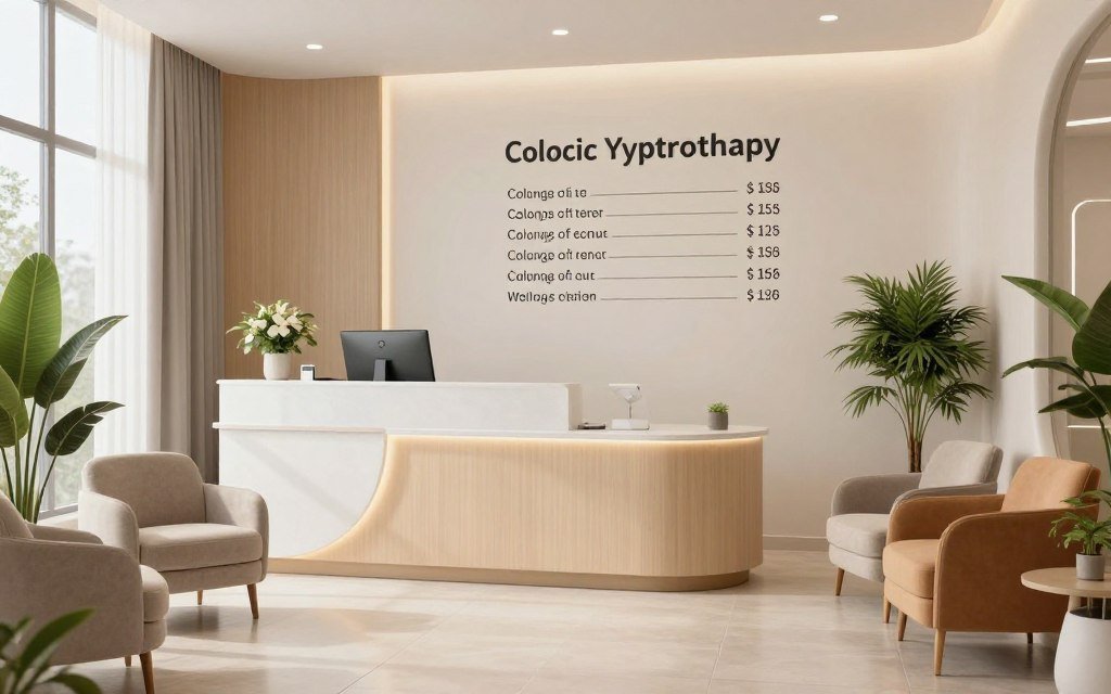 Wellness center reception desk with pricing display