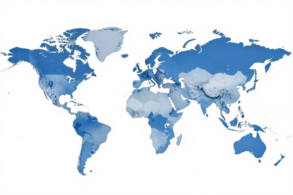 World map showing MAIKONG global distribution network