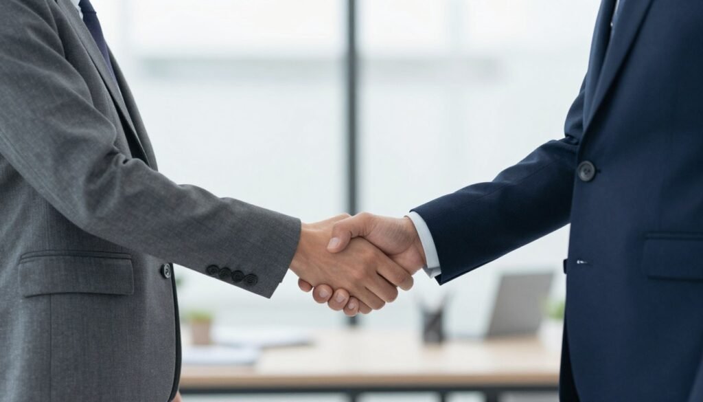 Business handshake representing partnership agreement