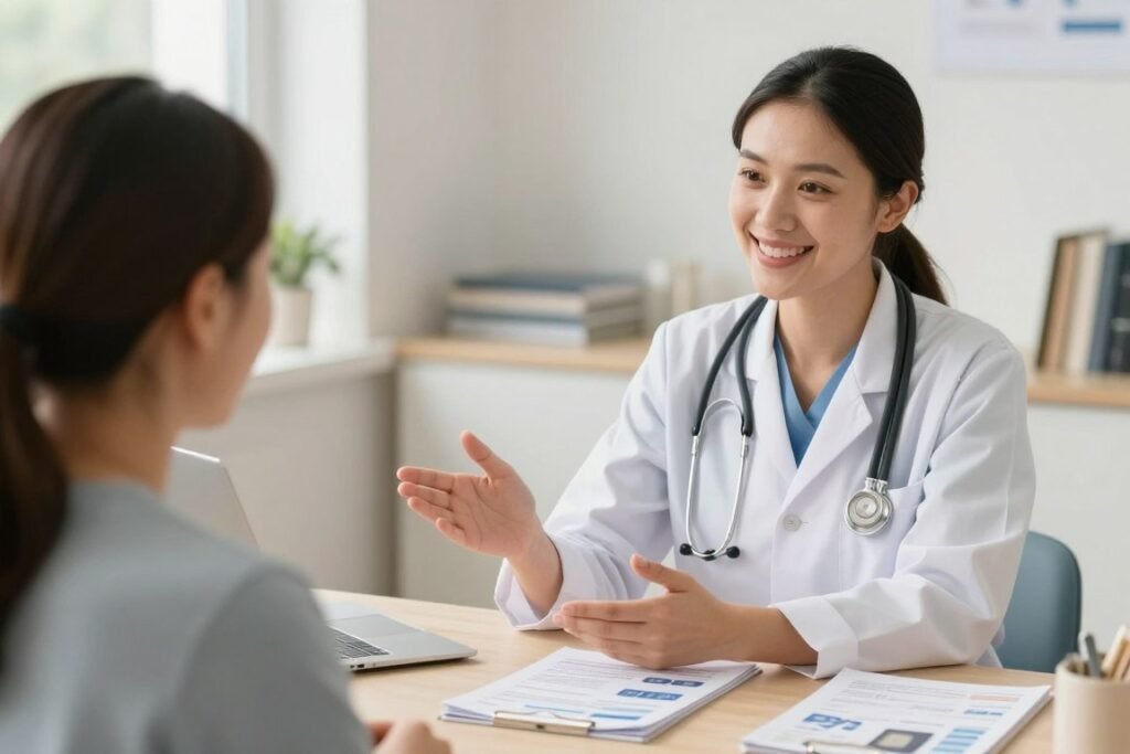 Healthcare professional answering patient questions