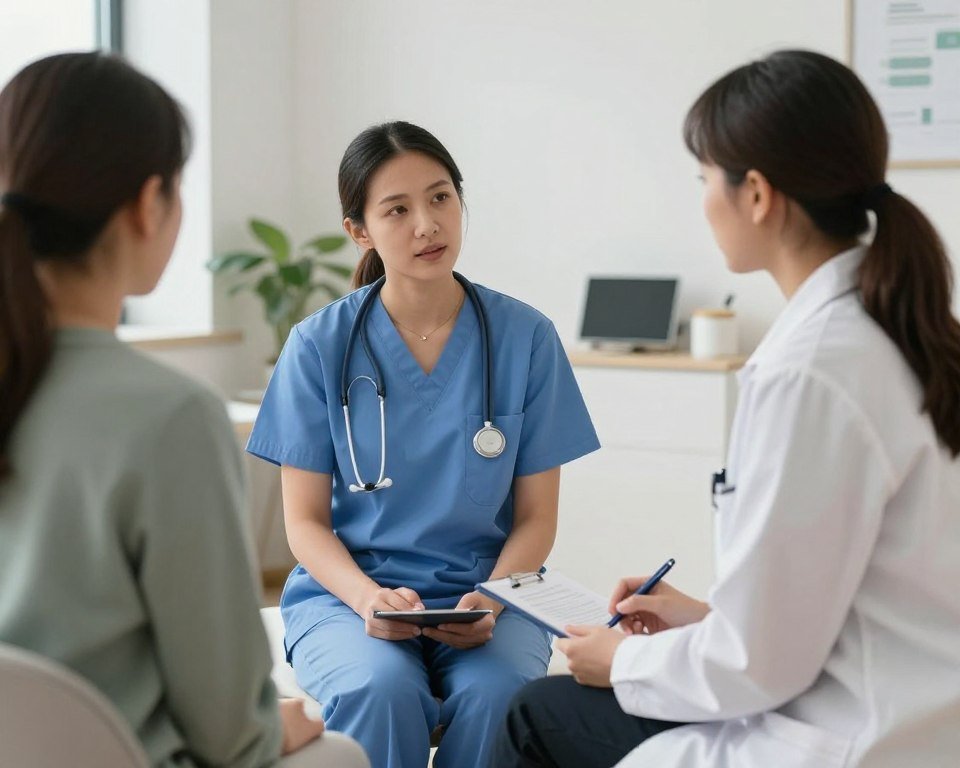 Healthcare professional consulting with patient about digestive health