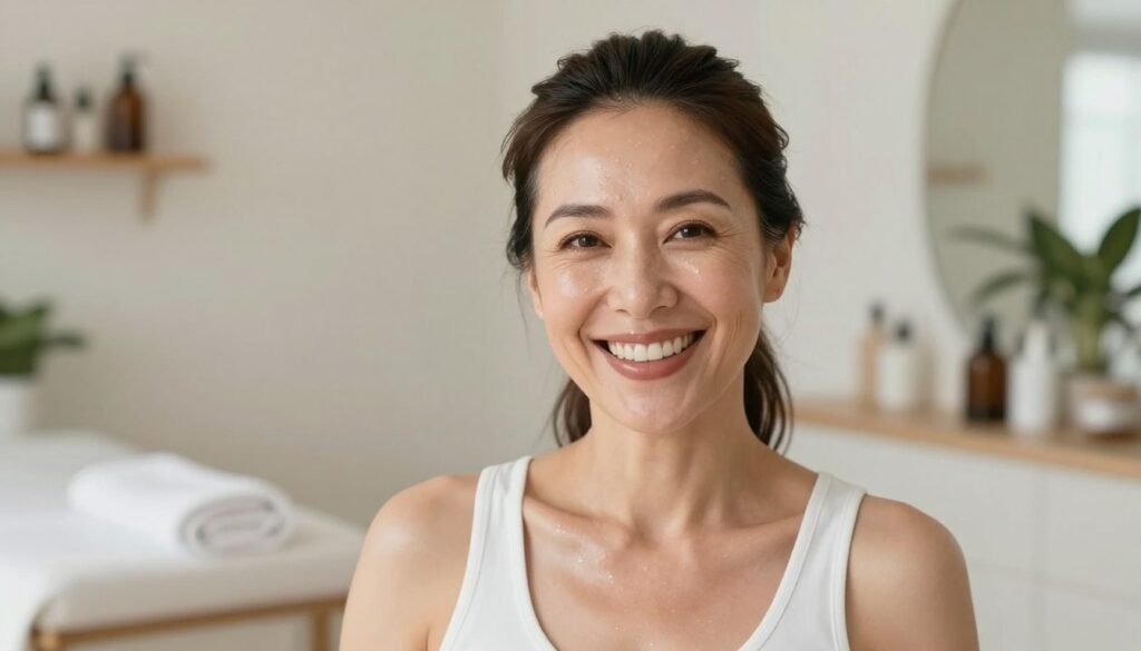 Healthy woman feeling energised after colonic hydrotherapy treatment