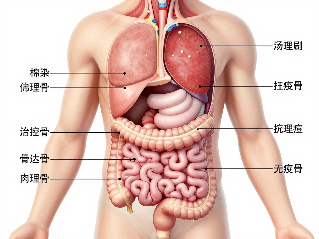 Medical illustration showing digestive system and common parasite locations