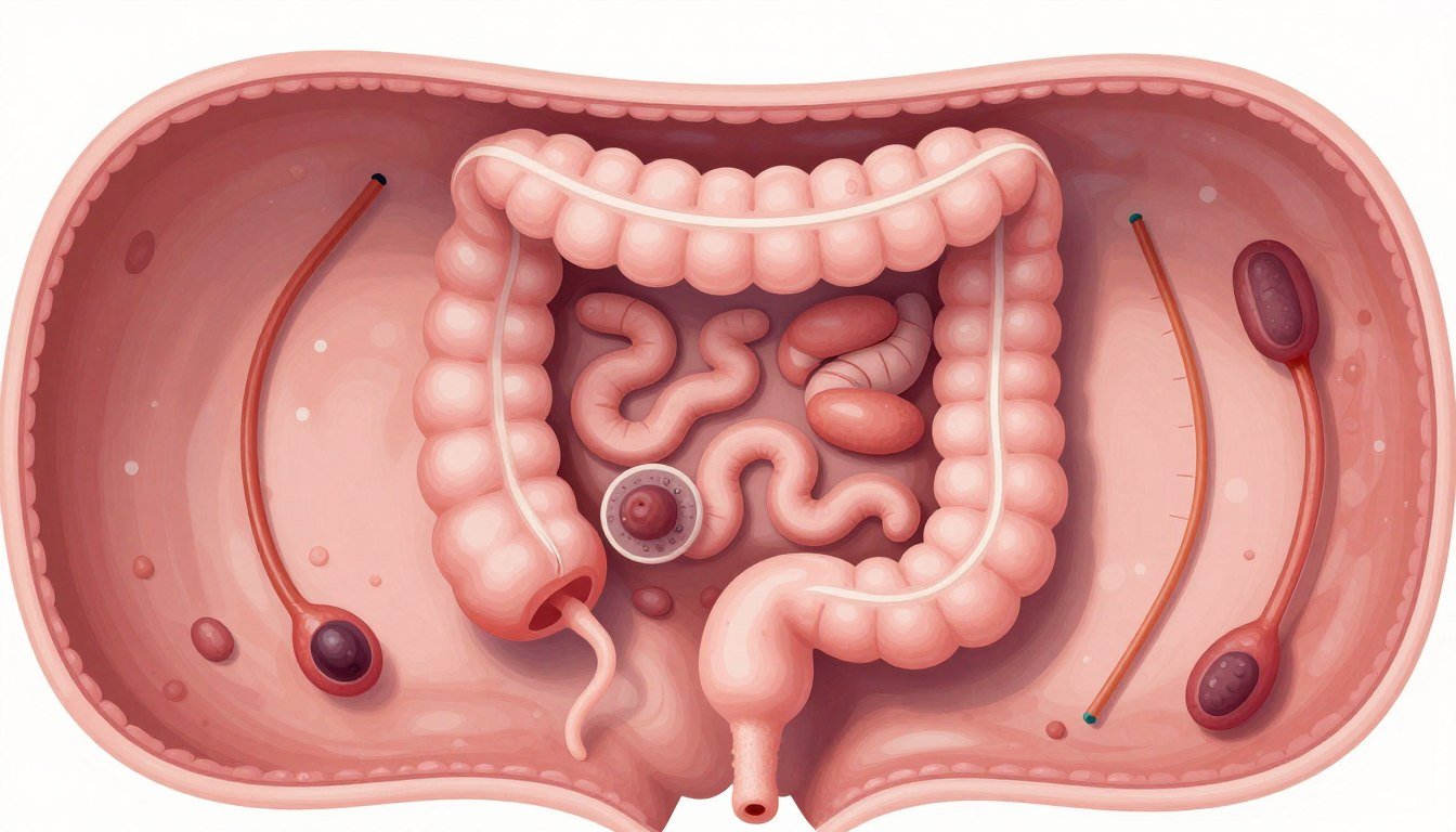 Microscopic view of intestinal parasites in human digestive system