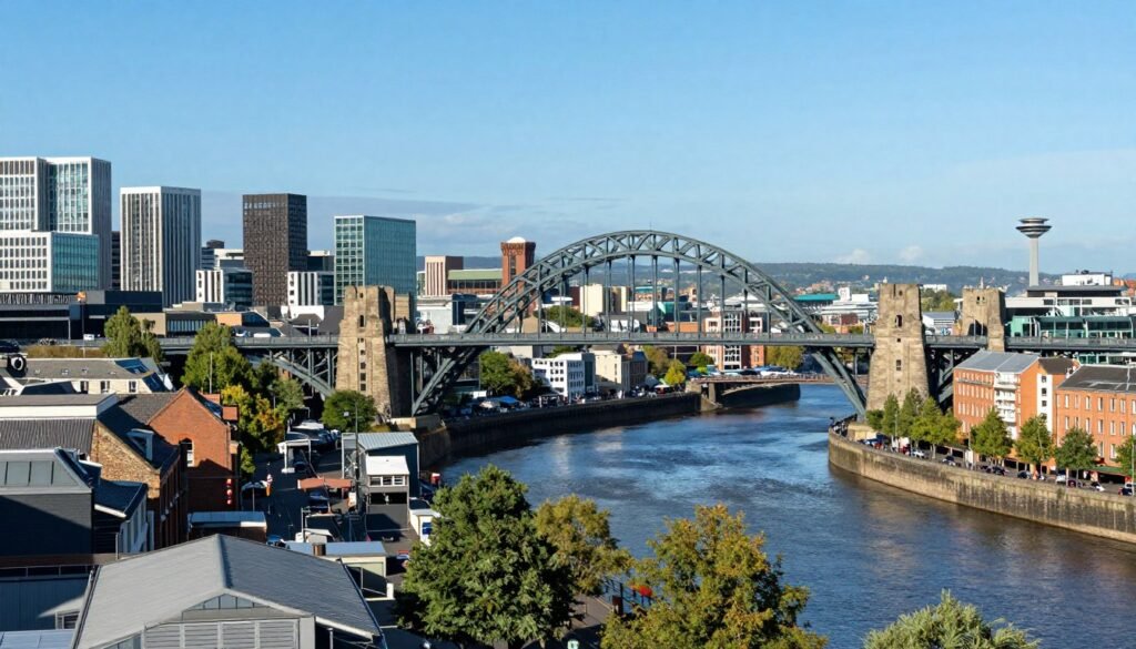 Newcastle Upon Tyne city skyline and Tyne Bridge