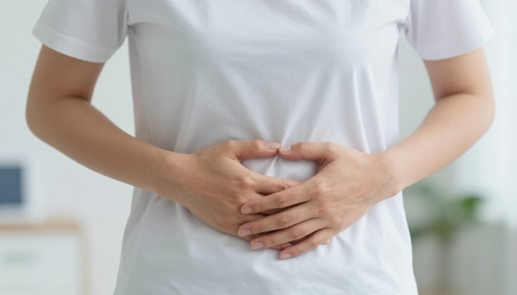 Patient experiencing digestive discomfort symptoms of parasitic infection