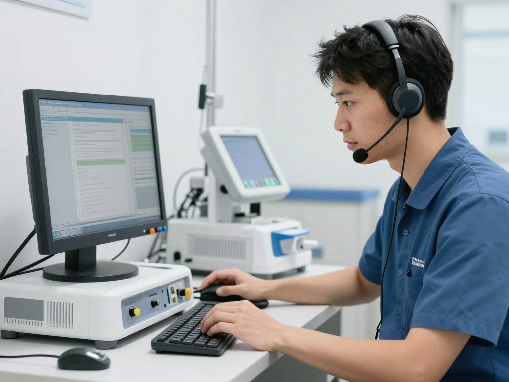 Technical support team assisting with equipment