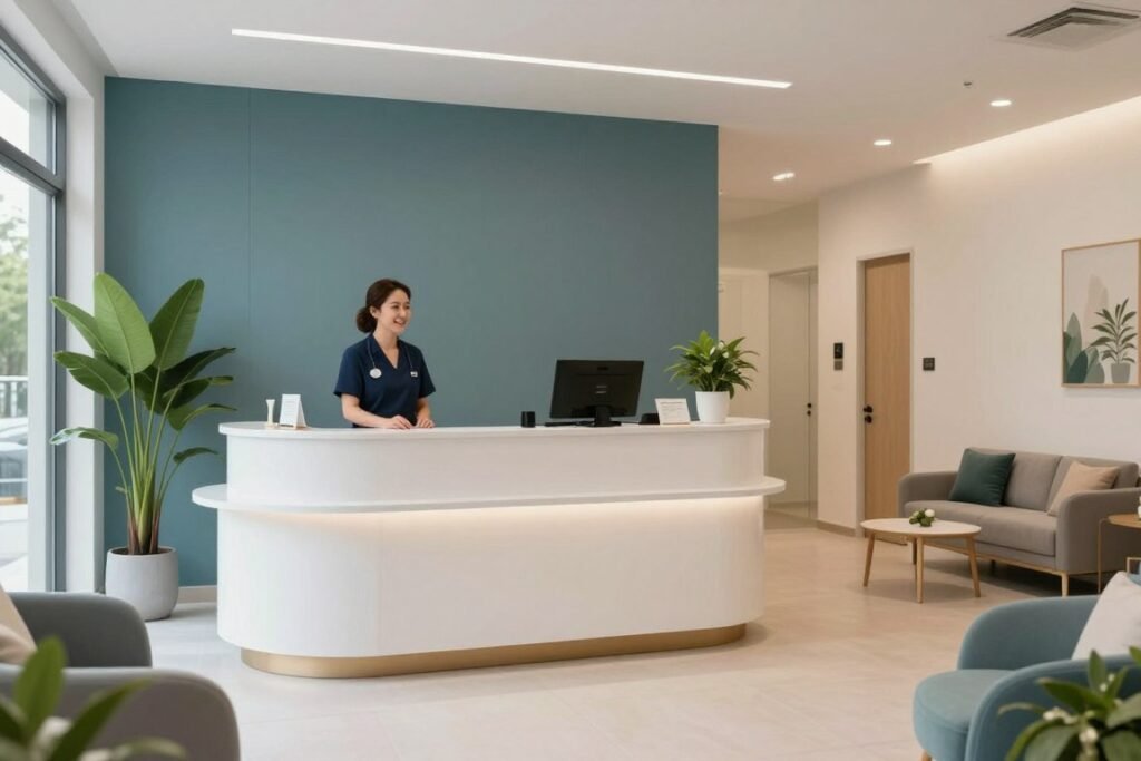 UK wellness clinic reception area with professional atmosphere