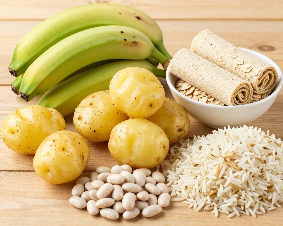 foods high in resistant starches including green bananas potatoes and oats