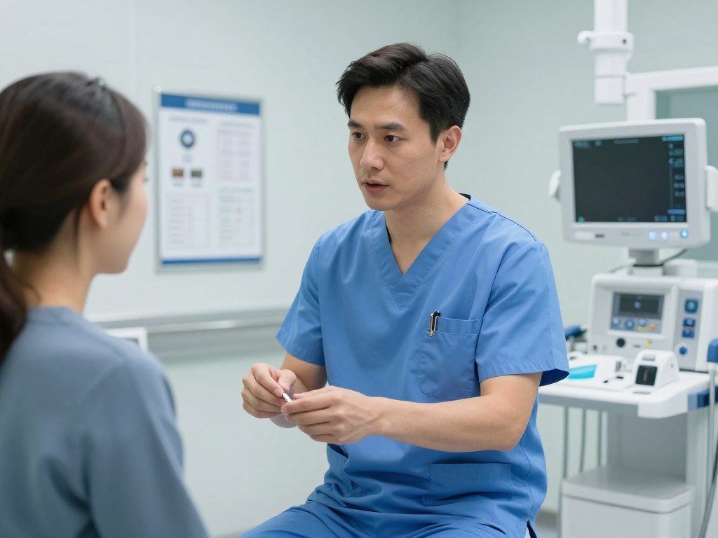 medical professional preparing patient for diagnostic colonoscopy procedure